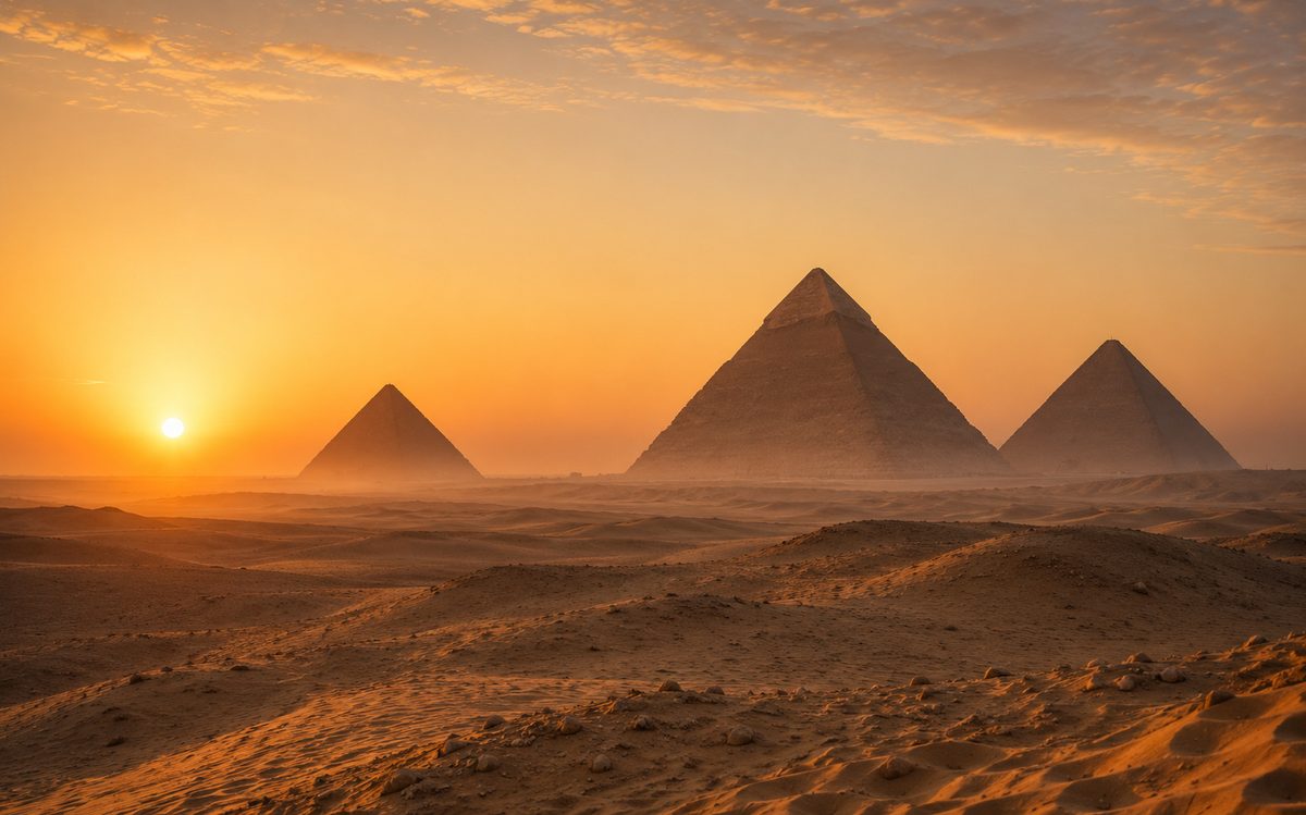 Pyramides de Gizeh au lever du soleil