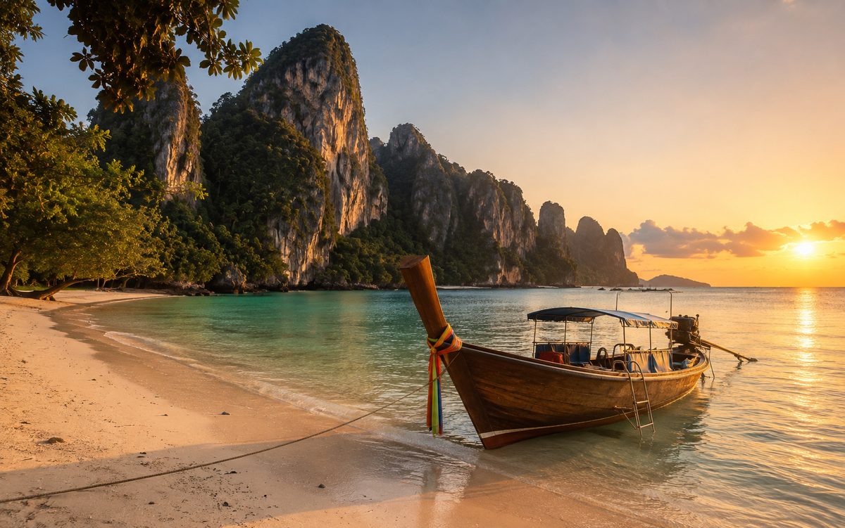 Plage de Thaïlande avec un longtail boat